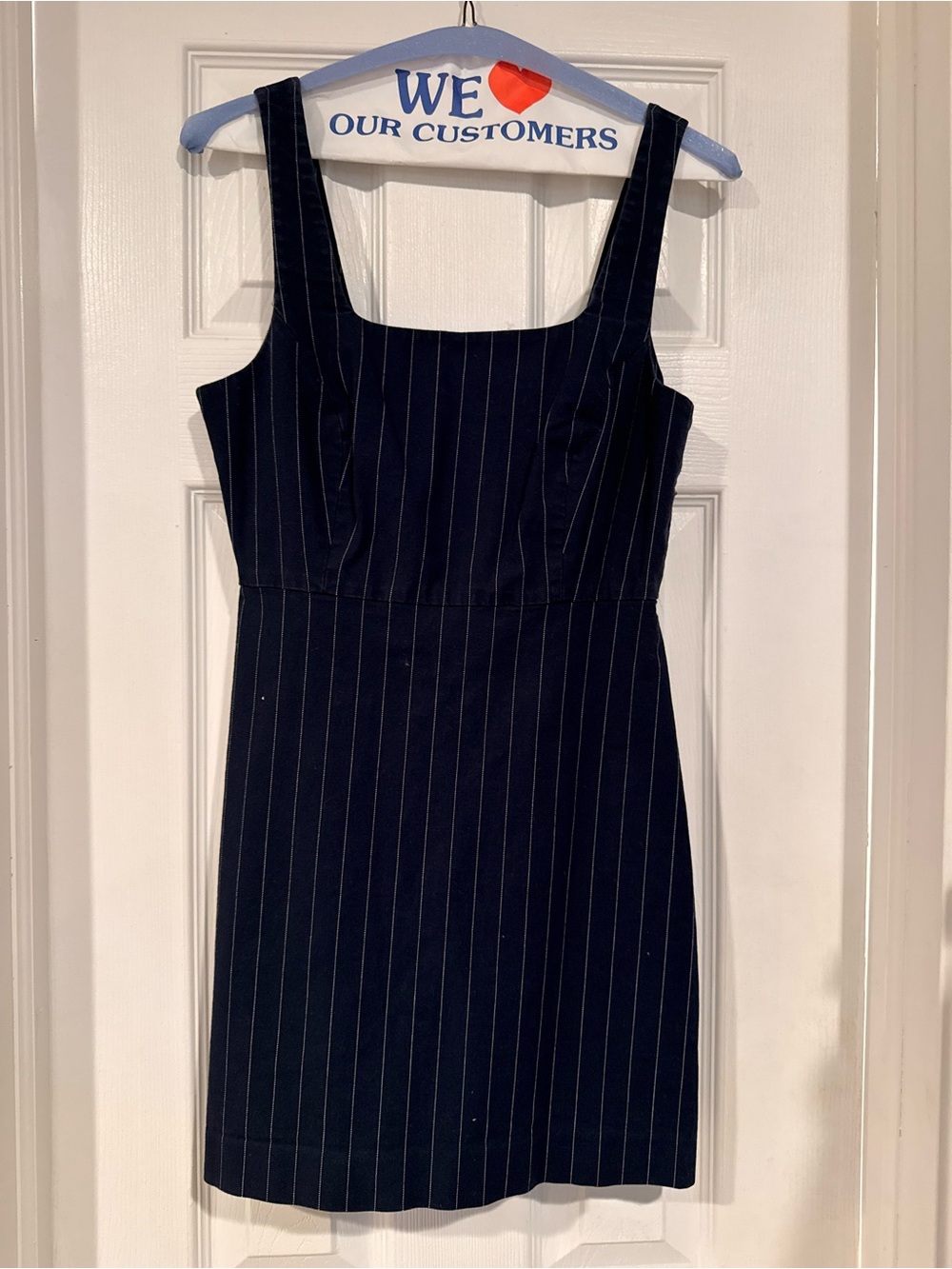 Favorite Daughter Navy Pinstripe Square Neck Mini Dress